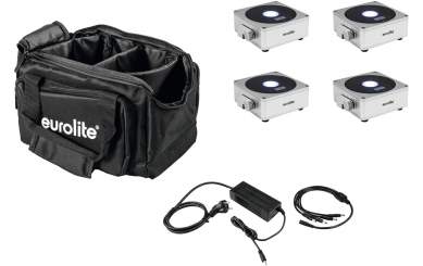 Eurolite Set 4x AKKU Flat Light 1 silber + Soft-Bag + Ladegerät
