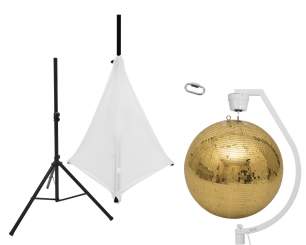 Eurolite Set Spiegelkugel 50cm gold mit Stativ und Segel weiß